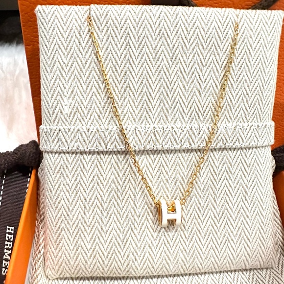 NIB NEW HERMES Mini Pop H Pendant Necklace In Blanc White With Gold Hardware - Picture 6 of 9